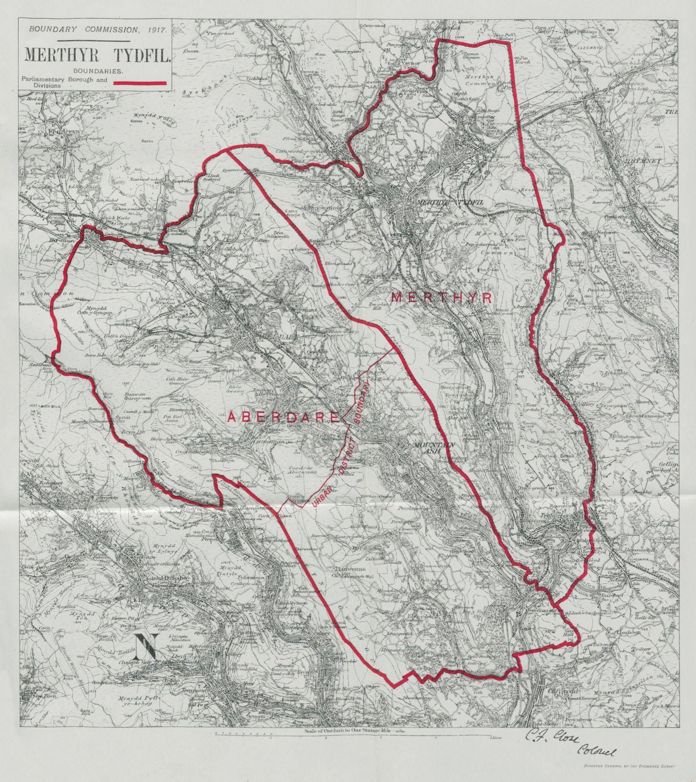 Merthyr Tydfil Parliamentary Borough. Aberdare. BOUNDARY COMMISSION 1917 map